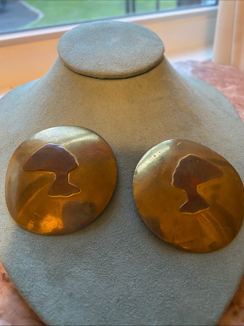 Vintage Modernist Artisan Brass Statement Earrings Large Handmade